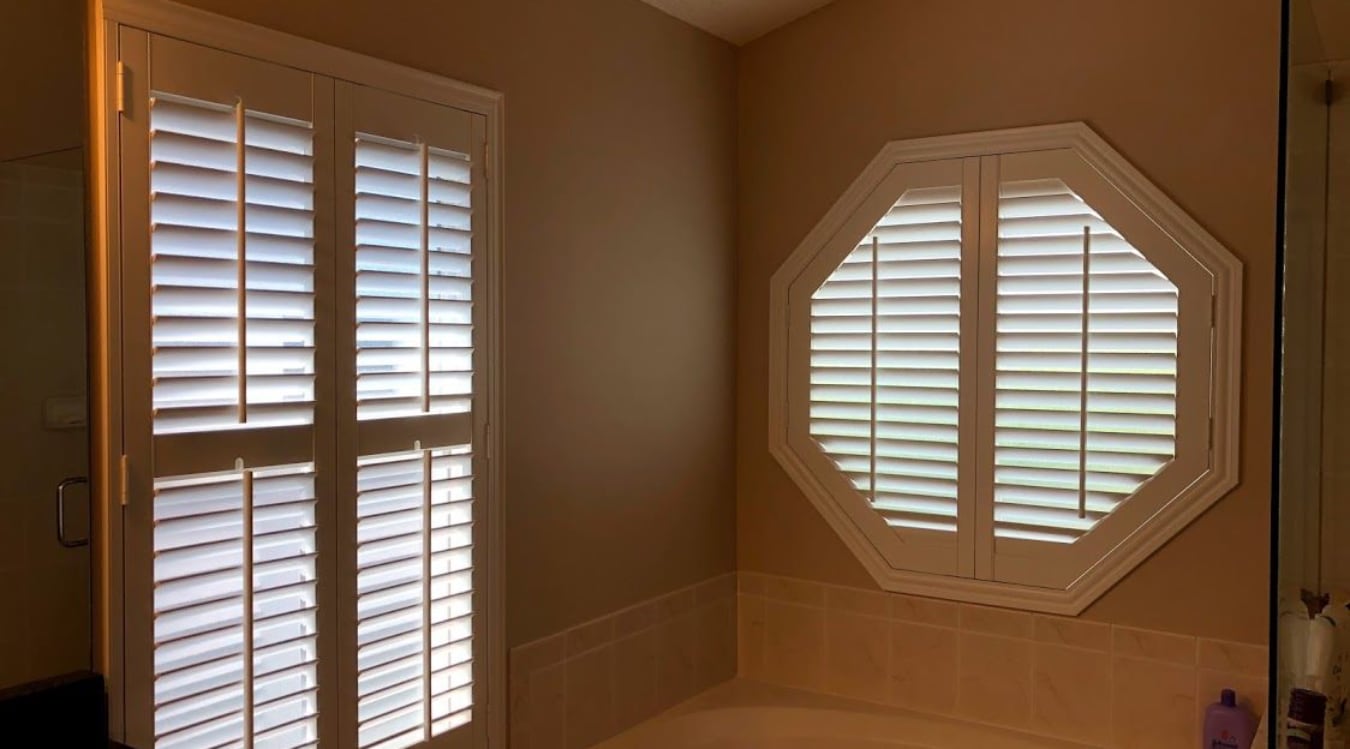 Octagon window in a Houston bathroom